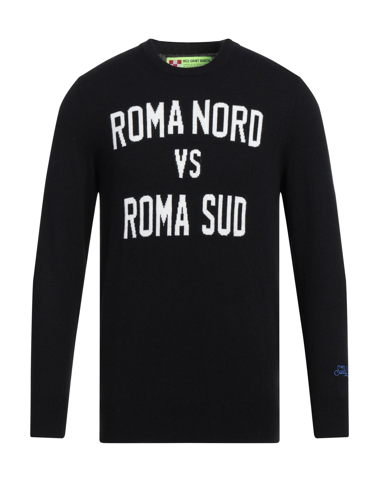 Mc2 Saint Barth Man Black Sweater Roma Nord Vs Roma Sud Print