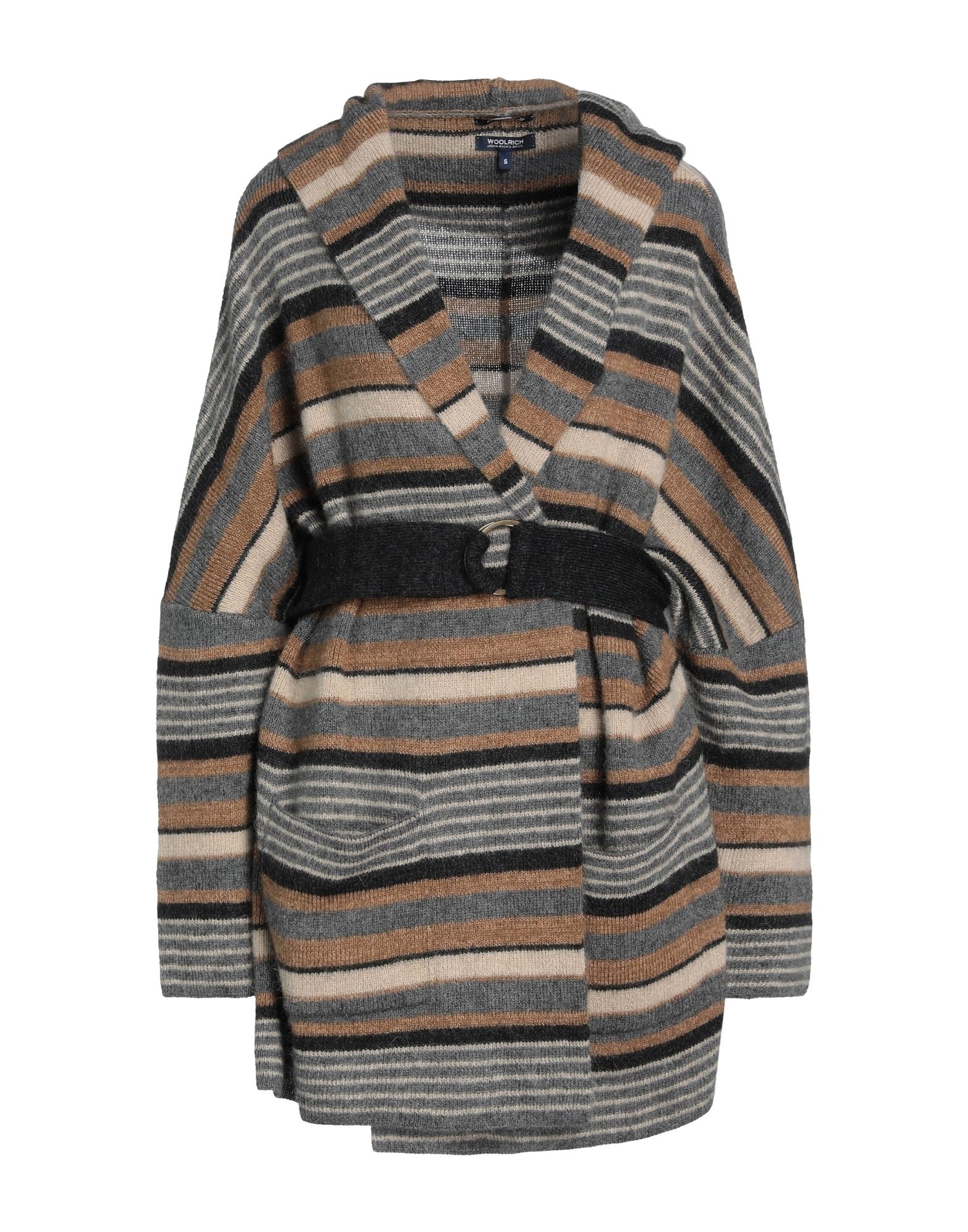Woolrich Striped Wool Blend Maxi Cardigan With Hood In Grey