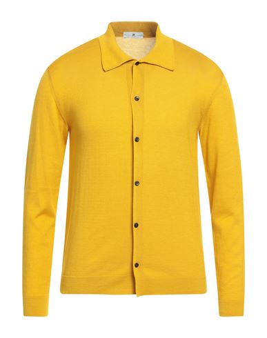 Shop Pt Torino Man Cardigan Mustard Size 36 Cotton, Silk In Yellow