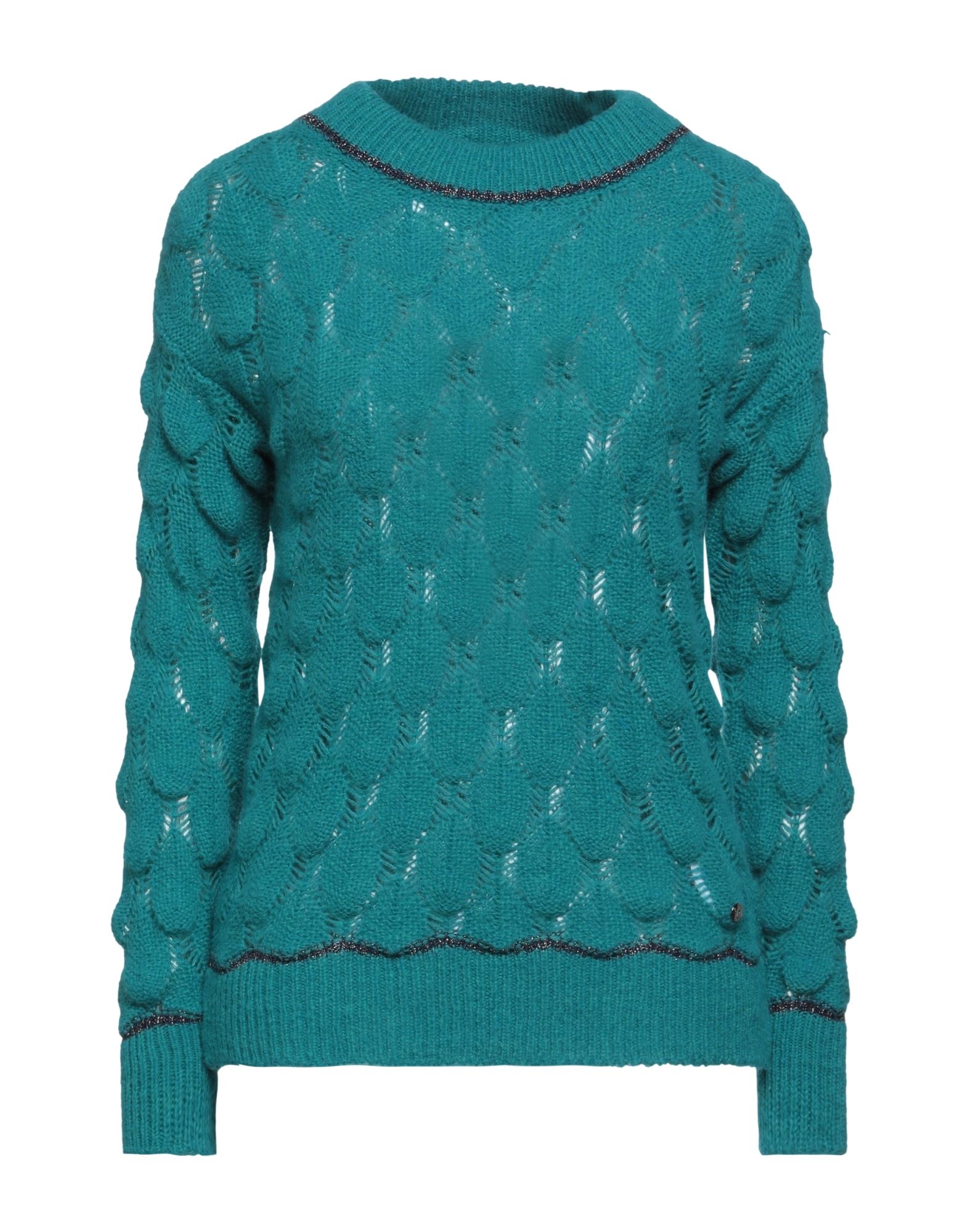 Shop Fly Girl Woman Sweater Turquoise Size L Acrylic, Mohair Wool, Virgin Wool In Blue