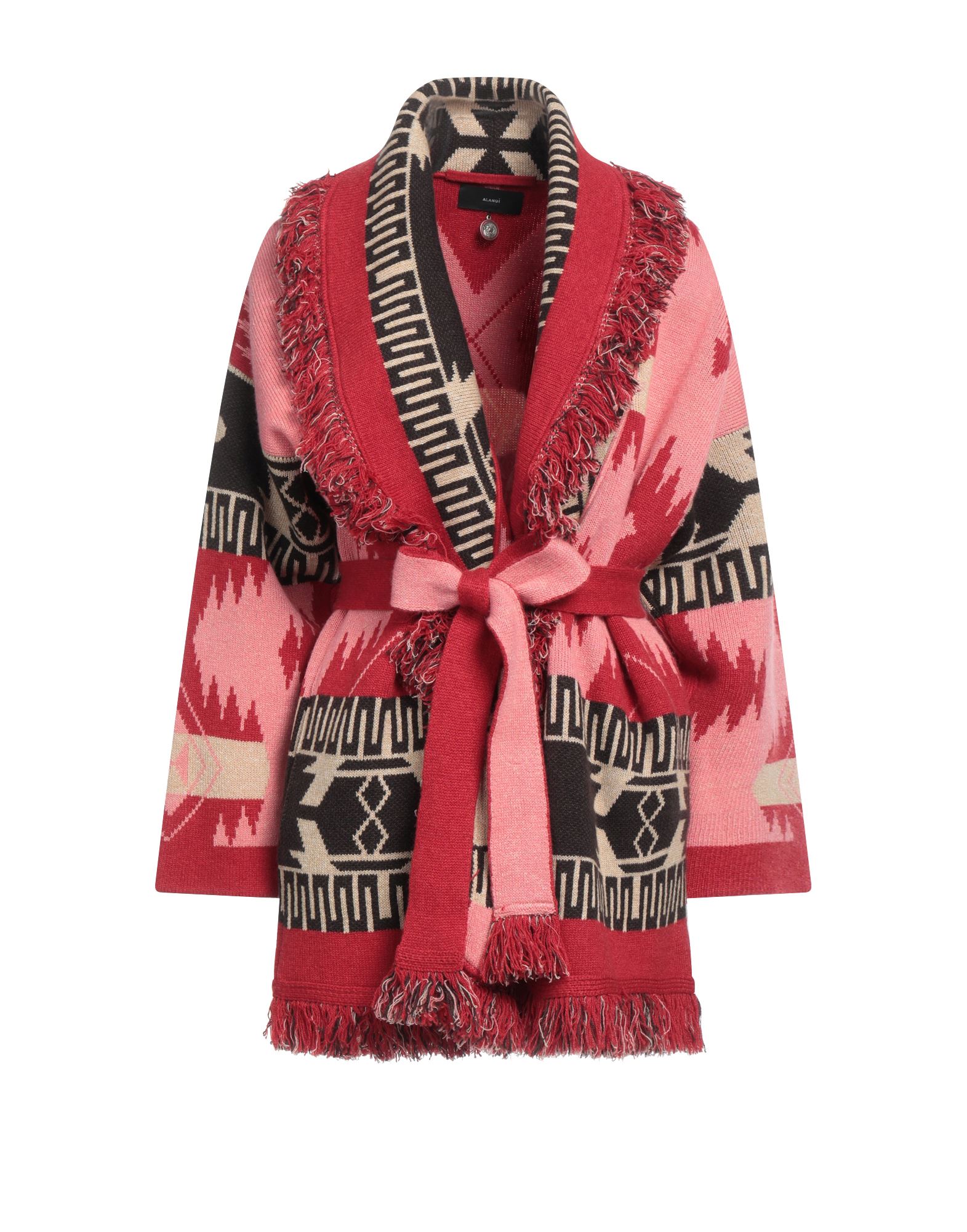 Alanui Geometric Cashmere Jacquard Belted Icon Cardigan In Pink