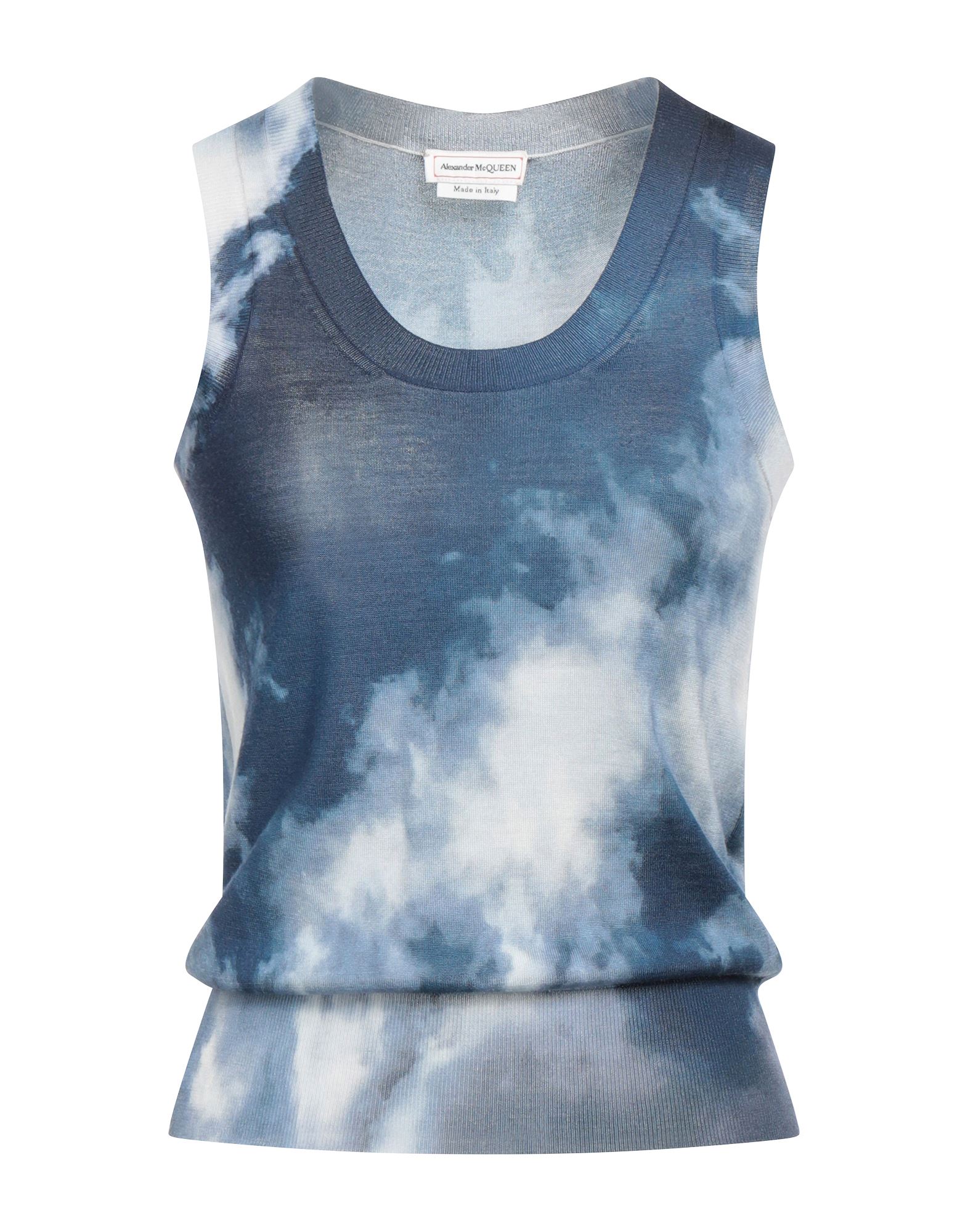 Alexander Mcqueen Cloud Print Wool-silk Tank Top In Blue