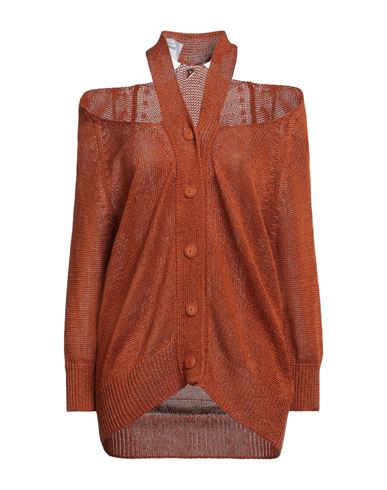 Dondup Woman Cardigan Rust Size 6 Linen, Viscose In Red