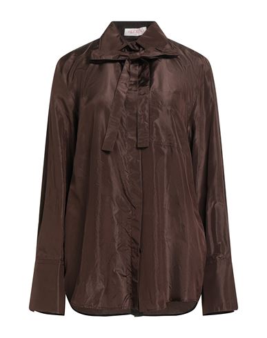 Valentino Garavani Woman Shirt Chocolate Brown Size 2 Silk In Animal Print