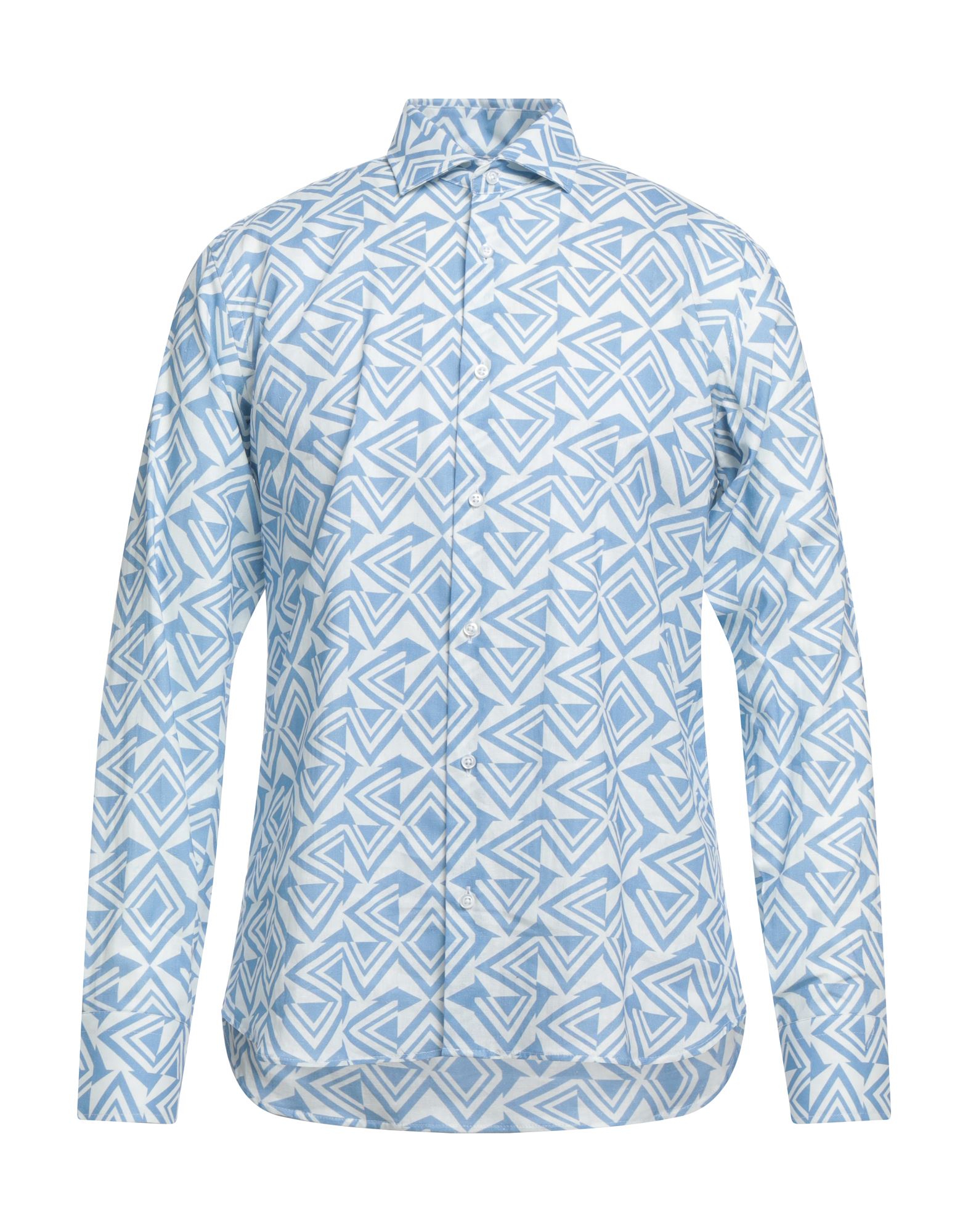 Shop P. Langella Man Shirt Azure Size Xxl Linen In Blue