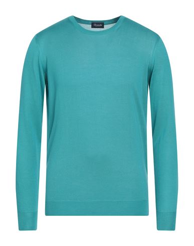 Drumohr Man Sweater Turquoise Size 42 Silk In Blue