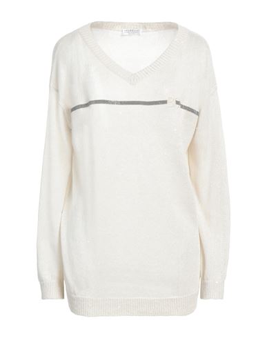 Shop Brunello Cucinelli Woman Sweater Ivory Size L Cotton In White