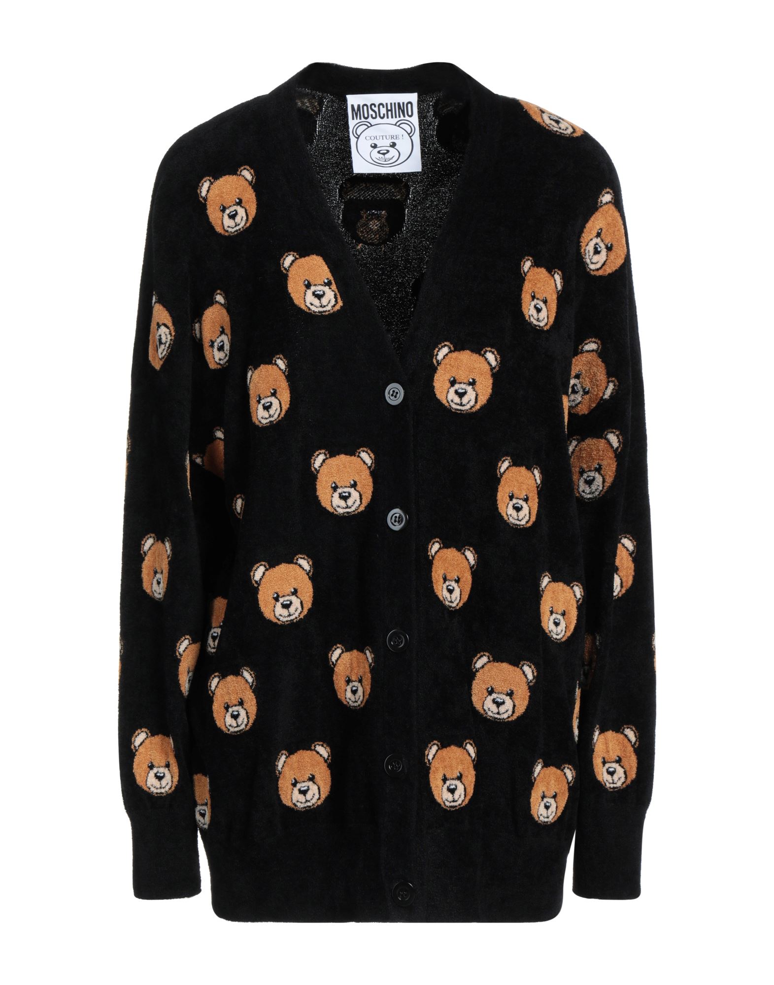 Moschino Black All Over Teddy Bear Cardigan In Black