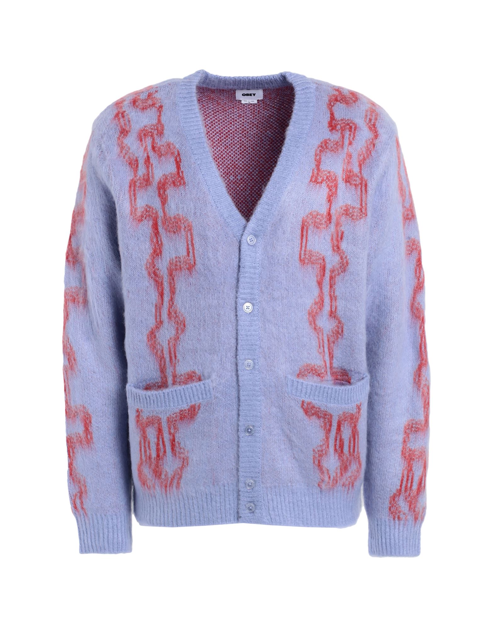 OBEY OBEY MAN CARDIGAN LILAC SIZE L ACRYLIC