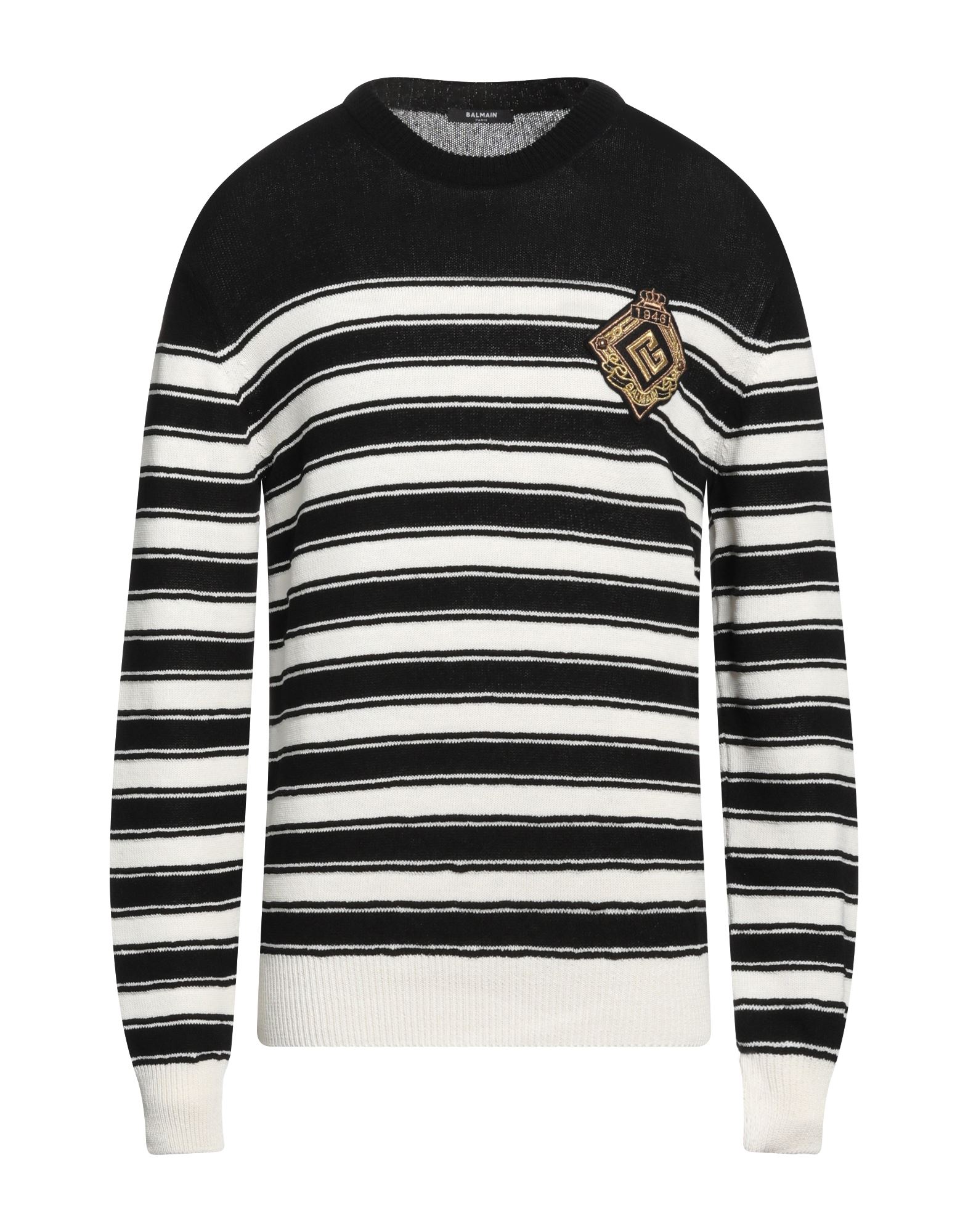 Shop Balmain Man Sweater Black Size L Cotton, Virgin Wool, Polyamide, Elastane, Polyester