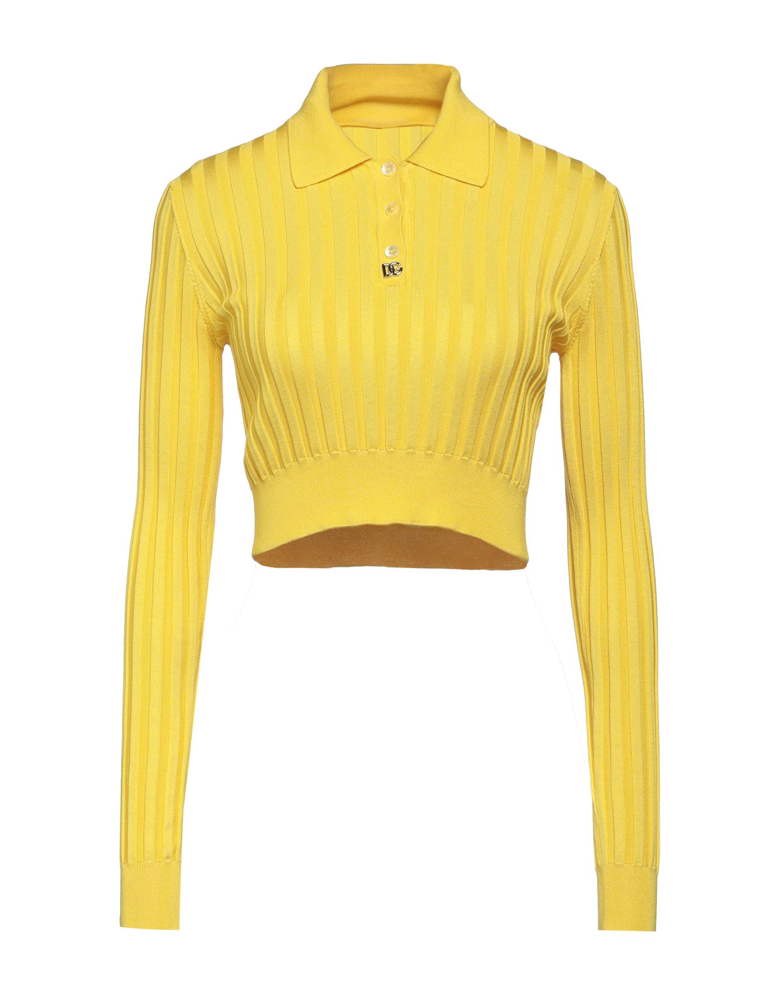 Dolce & Gabbana Dg Ribbed-knit Silk Cropped Sweater In Yellow