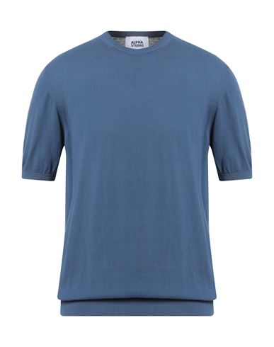 Alpha Studio Man Sweater Slate Blue Size 44 Cotton In Blue