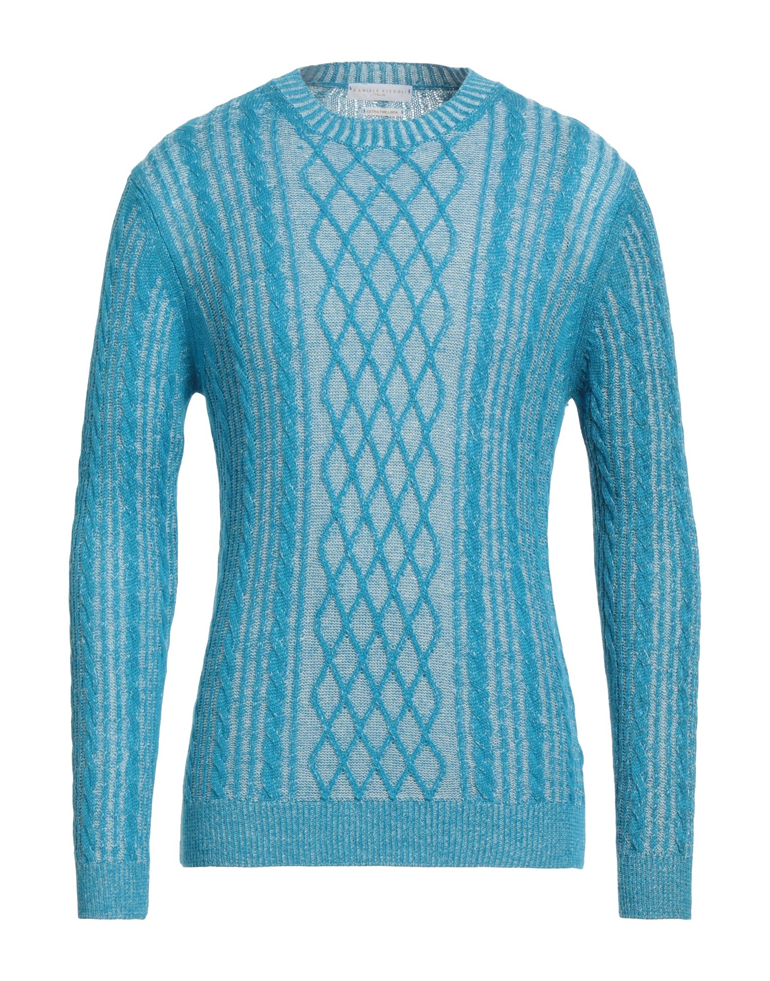 Shop Daniele Fiesoli Man Sweater Turquoise Size L Linen, Organic Cotton In Blue