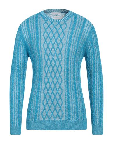 Shop Daniele Fiesoli Man Sweater Azure Size L Linen, Organic Cotton In Blue