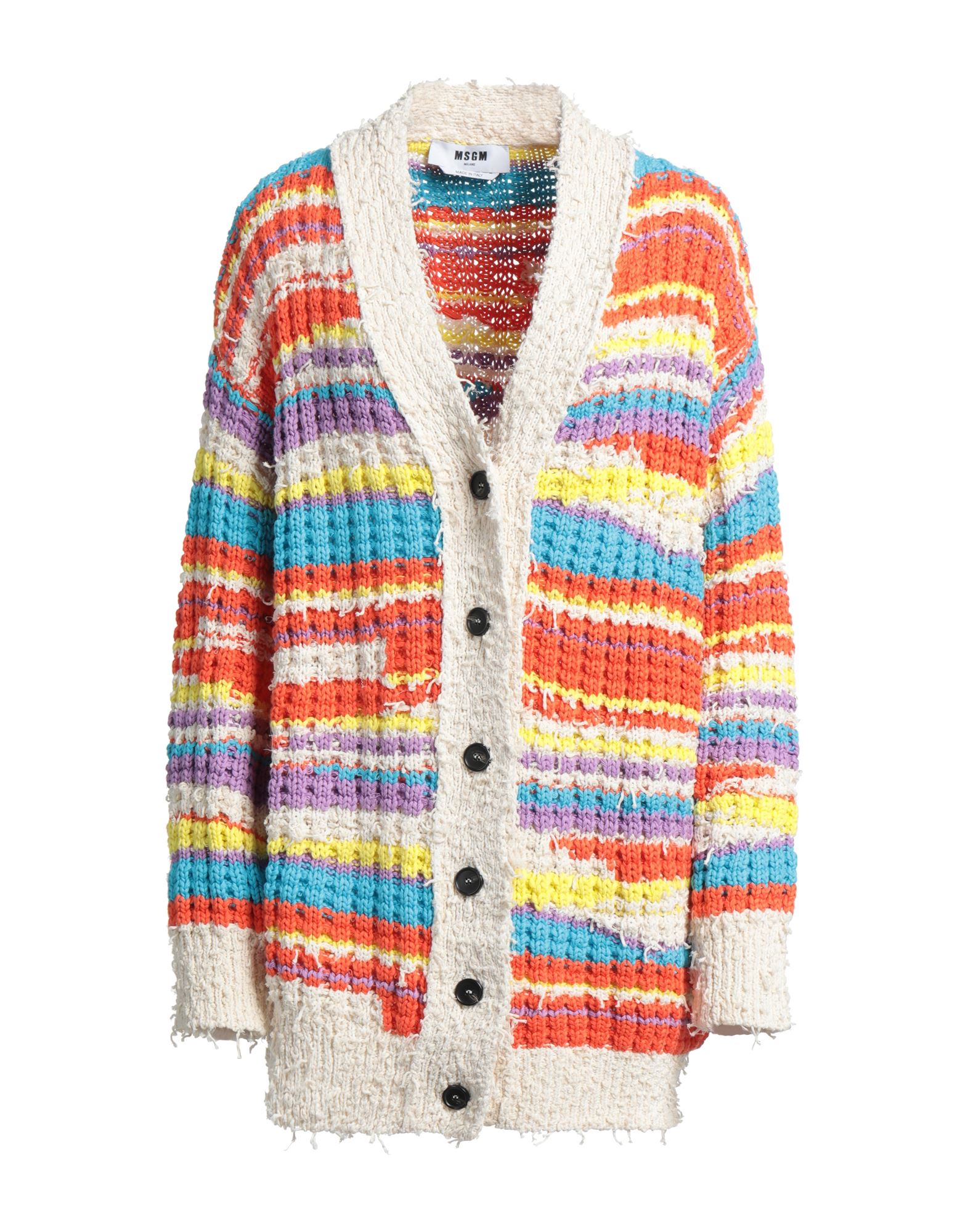 Msgm Striped Chunky Knit Cardigan In White