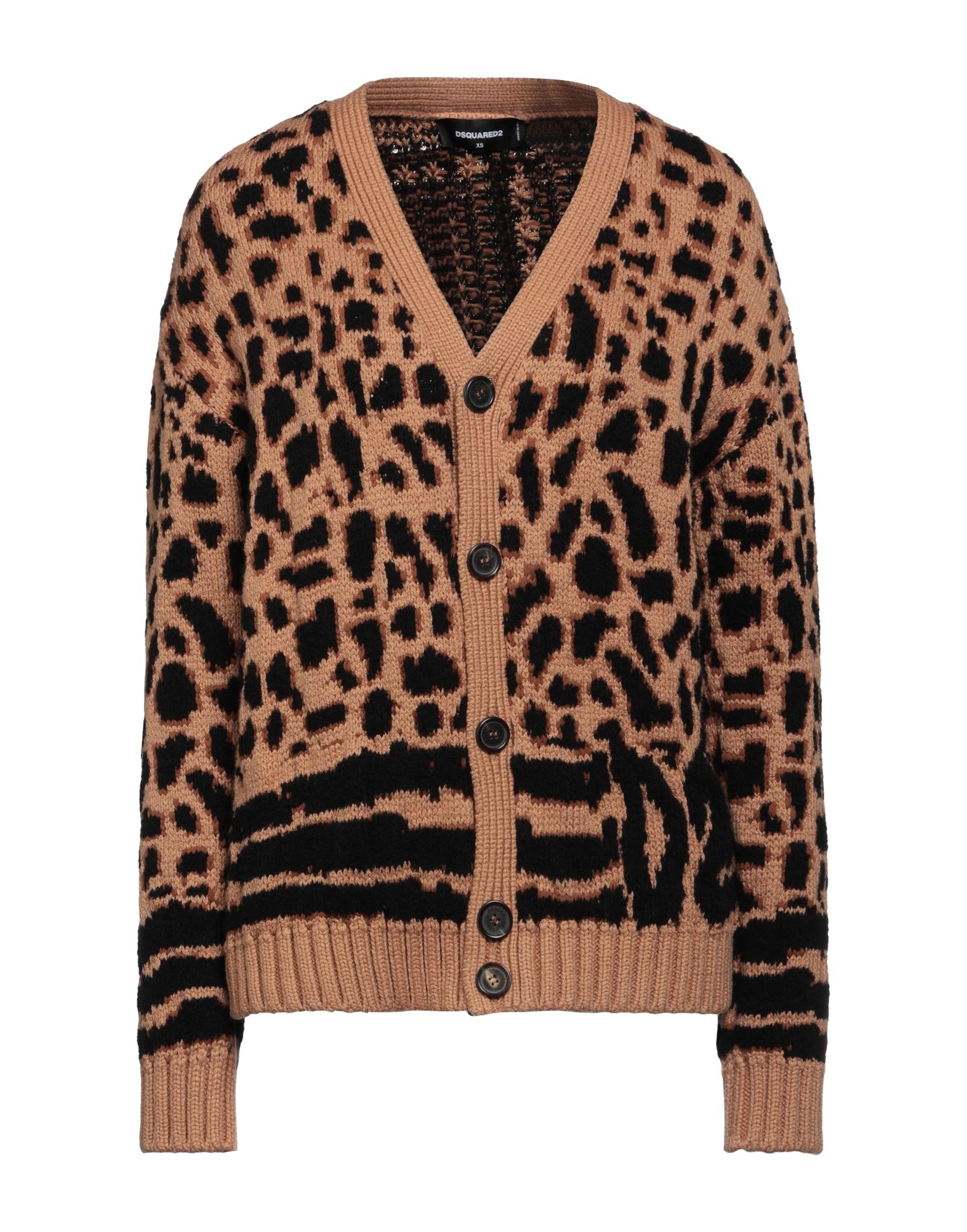 Shop Dsquared2 Woman Cardigan Camel Size L Cotton, Wool, Polyamide, Polypropylene In Beige