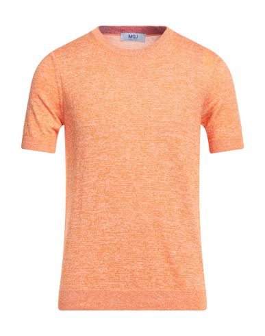 Mqj Man Sweater Orange Size M Linen, Polyester