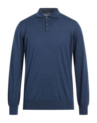 Shop Rossopuro Man Sweater Navy Blue Size Xxl Merino Wool