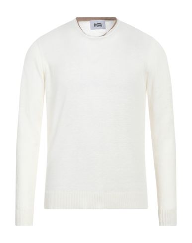 Alpha Studio Man Sweater Cream Size 38 Linen, Cotton In White