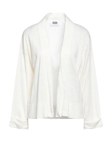 Alpha Studio Woman Cardigan White Size 10 Linen, Cotton
