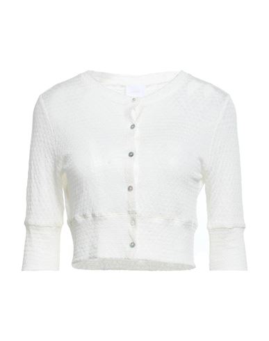 Merci .., Woman Cardigan Ivory Size L Linen, Elastane In White