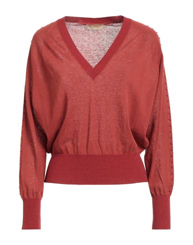 Momoní Woman Sweater Brick Red Size M Cotton, Linen, Polyamide