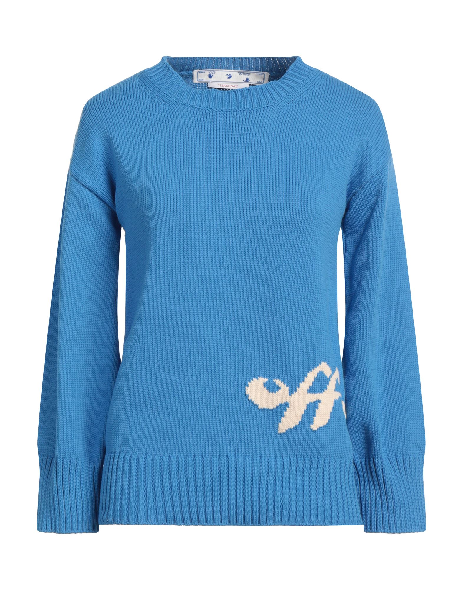 Off-white Woman Sweater Azure Size 2 Cotton, Polyamide In Blue