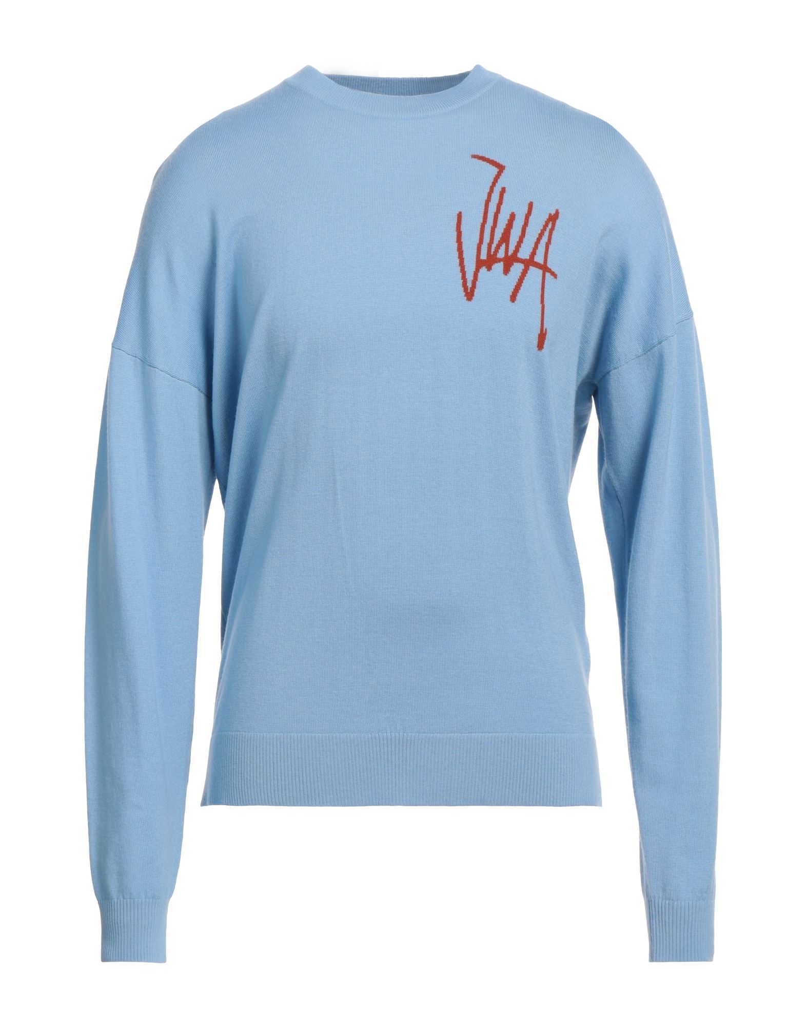 Jw Anderson Ribbed Collar Wool Crewneck Sweater In Blue