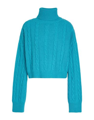 8 By Yoox Cable Knit Cropped Roll-neck Woman Turtleneck Turquoise Size L Lyocell, Recycled Polyamide In Blue