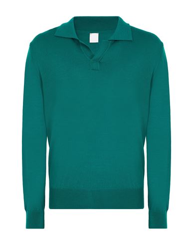8 By Yoox Merino Wool Knit L/sleeve Polo Man Sweater Green Size Xl Merino Wool