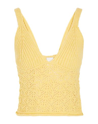 8 By Yoox Cotton Blend Lace Effect Knit Top Woman Top Yellow Size Xl Cotton, Recycled Cotton