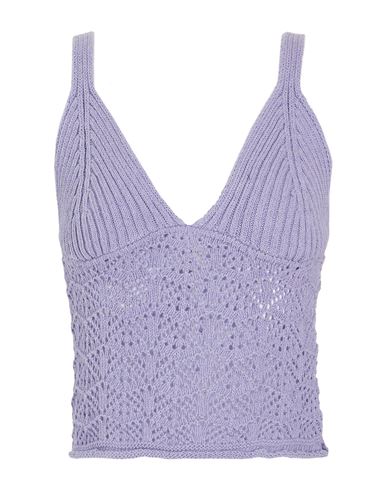 8 By Yoox Cotton Blend Lace Effect Knit Top Woman Top Lilac Size Xl Cotton, Recycled Cotton In Purple