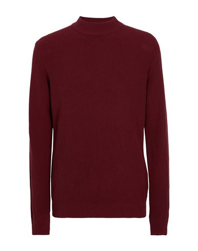8 By Yoox Cotton Rib Knit Mock-neck Jumper Man Turtleneck Burgundy Size Xl Cotton, Recycled Cotton In Red