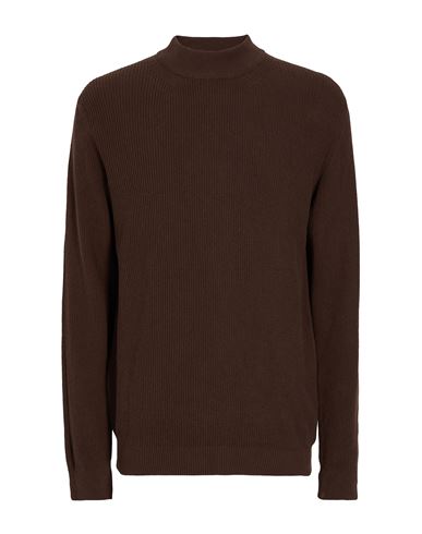 8 By Yoox Cotton Rib Knit Mock-neck Jumper Man Turtleneck Cocoa Size Xl Cotton, Recycled Cotton In Brown