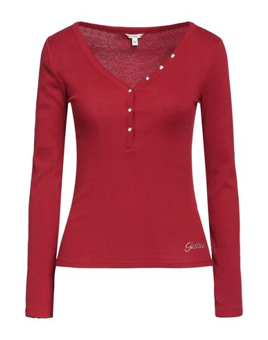 Guess Woman T-shirt Burgundy Size M Cotton, Elastane In Red