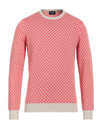 Shop Drumohr Man Sweater Coral Size 38 Cotton, Linen, Polyester In Red