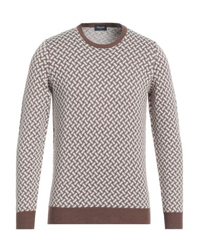 Drumohr Man Sweater Brown Size 38 Cotton, Linen, Polyester