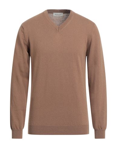 Wool & Co Man Sweater Camel Size Xl Wool, Cashmere In Beige
