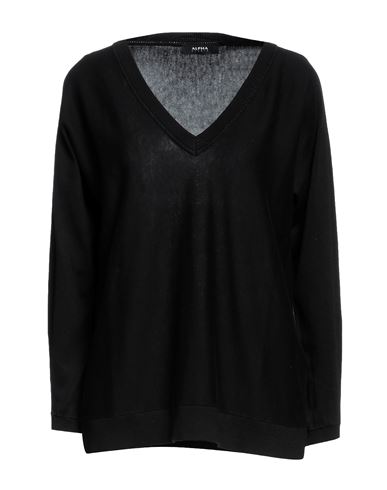 Alpha Studio Woman Sweater Black Size 6 Cotton, Cashmere