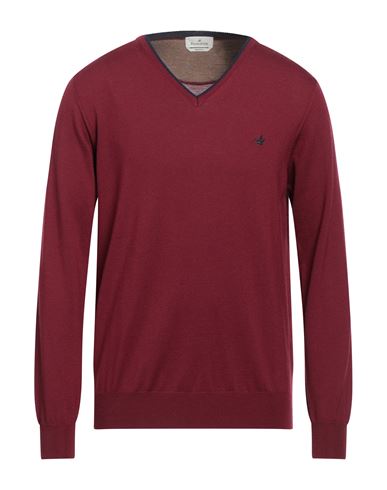 Shop Brooksfield Man Sweater Burgundy Size 46 Virgin Wool In Red