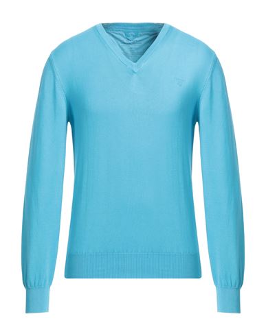 Gant Man Sweater Turquoise Size M Cotton In Blue