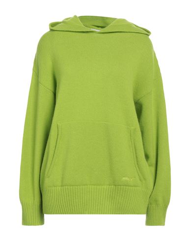Msgm Ribbed-knit Edge Long-sleeve Hoodie In Green