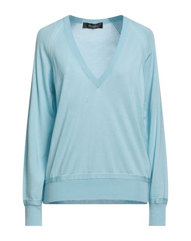 Versace Woman Sweater Light Blue Size 8 Virgin Wool, Cashmere, Silk