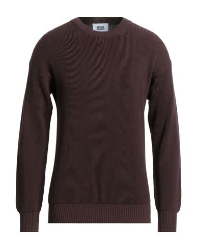 Alpha Studio Man Sweater Dark Brown Size 40 Cotton