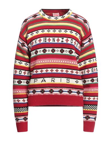 Kenzo Intarsia Striped Wool And Cotton Sweater In Rouge Moyen