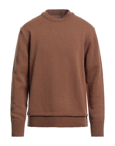 Maison Margiela Man Sweater Tan Size L Wool, Linen, Cotton, Cow Leather In Brown