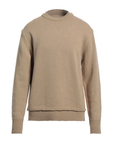 Maison Margiela Man Sweater Sand Size L Wool, Linen, Cotton, Cow Leather In Beige