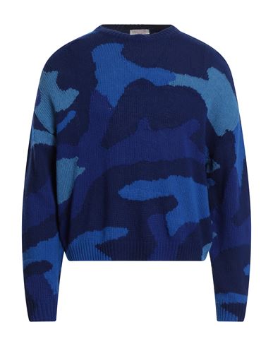 Valentino Pullover Made Of Pure Virgin Wool With A Camouflage Pattern In Blue