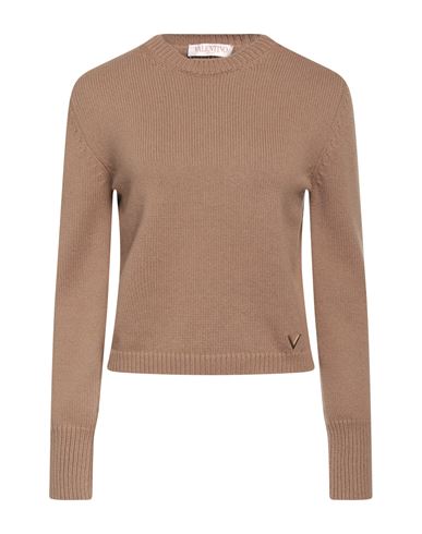 Shop Valentino Garavani Woman Sweater Camel Size M Cashmere In Beige