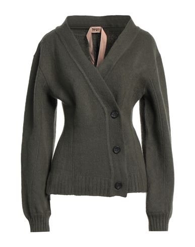 N°21 Woman Cardigan Military Green Size 8 Virgin Wool